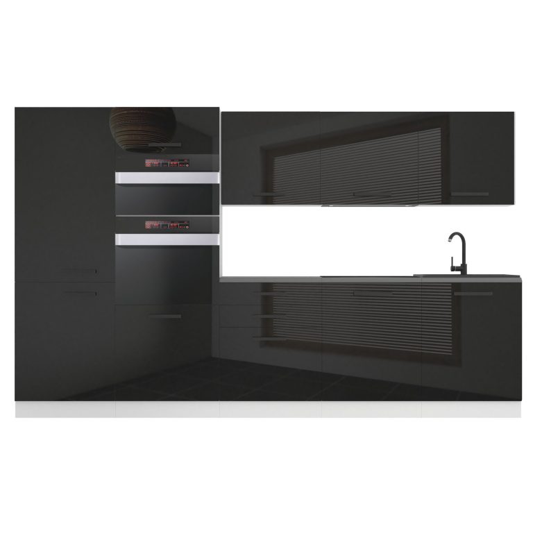 Meubles de cuisine Premium Version Complète 300 cm brillance noir avec plan de travail Fabricant INF GRACE/0/WT/B/B/B1
