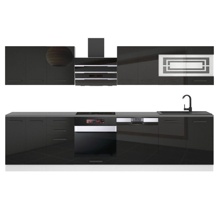Meubles de cuisine Premium Version Complète 300 cm brillance noir sans plan de travail Fabricant INF LUCY/0/WT/B/0/B1