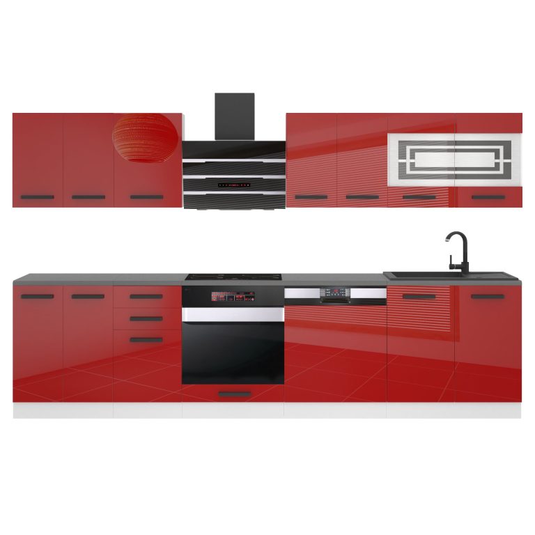 Meubles de cuisine Premium Version Complète 300 cm brillance rouge sans plan de travail Fabricant INF LUCY/0/WT/R/0/B1