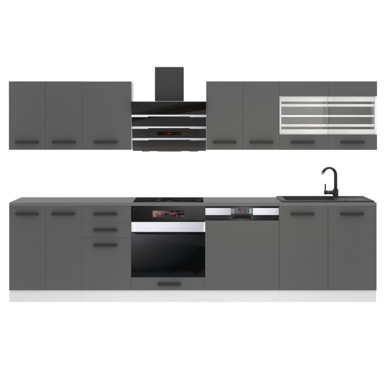 Meubles de cuisine Premium Version Complète 300 cm gris graphite anthracite avec plan de travail Fabricant TOR LUCY/0/WT/SR/B/B1
