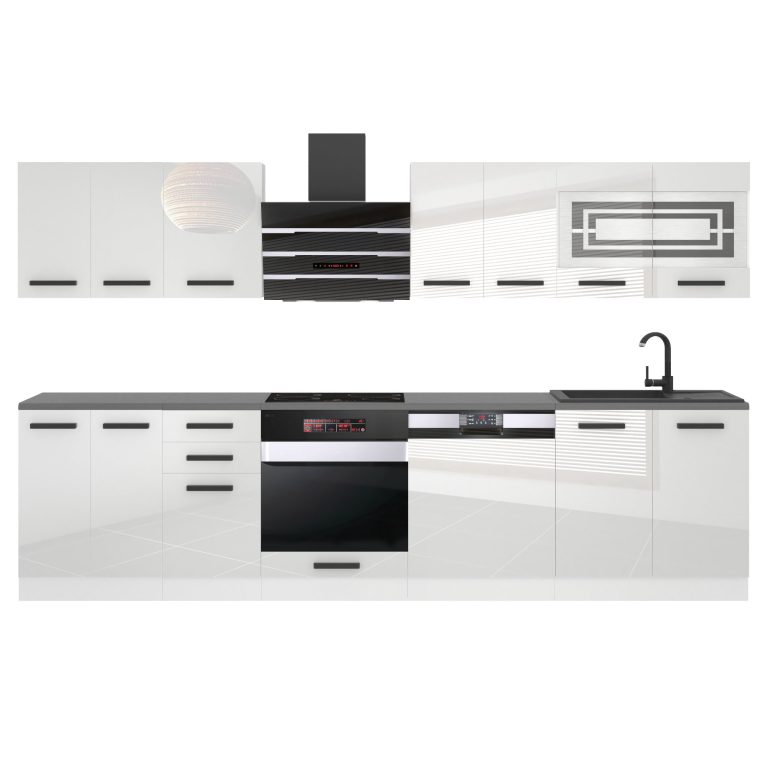 Meubles de cuisine Premium Version Complète 300 cm brillance blanc avec plan de travail Fabricant INF LUCY/0/WT/W/B/B1