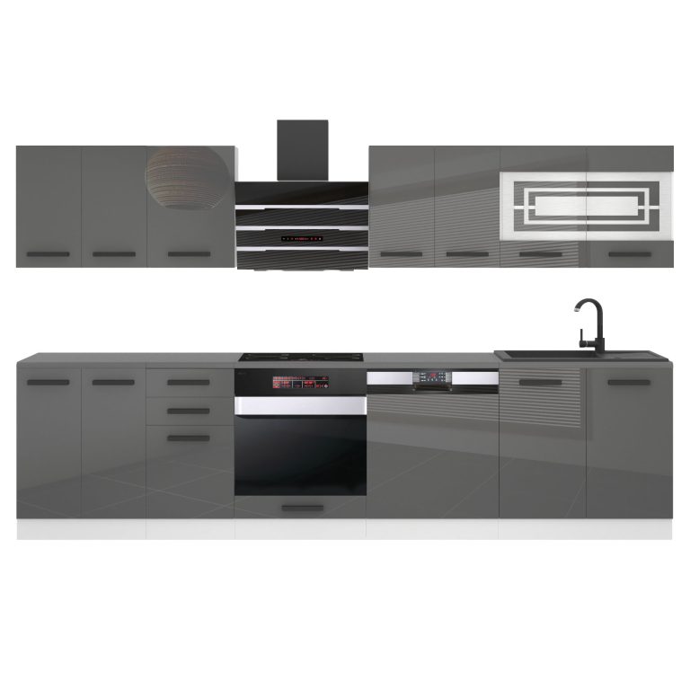 Meubles de cuisine Premium Version Complète 300 cm gris brillant avec plan de travail Fabricant INF LUCY/0/WT/S/B/B1