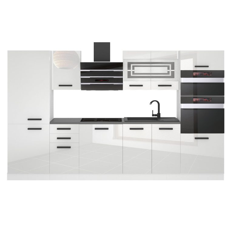 Meubles de cuisine Premium Version Complète 300 cm brillance blanc sans plan de travail Fabricant INF MILA/0/WT/W/0/B1