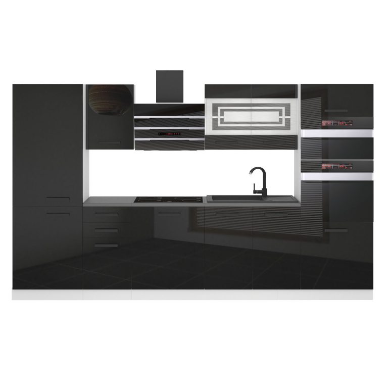 Meubles de cuisine Premium Version Complète 300 cm brillance noir sans plan de travail Fabricant INF MILA/0/WT/B/0/B1