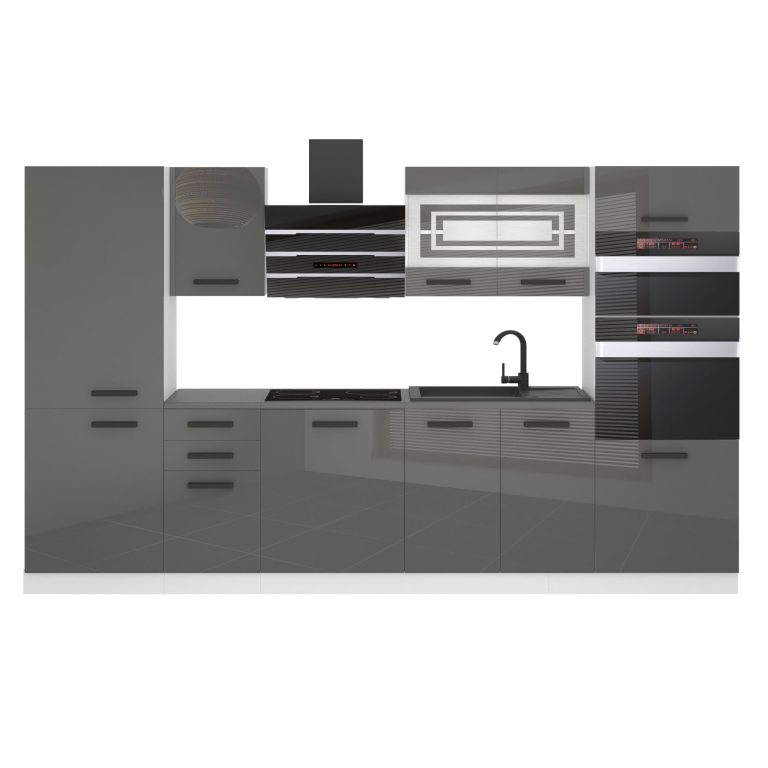 Meubles de cuisine Premium Version Complète 300 cm brillance gris sans plan de travail Fabricant INF MILA/0/WT/S/0/B1
