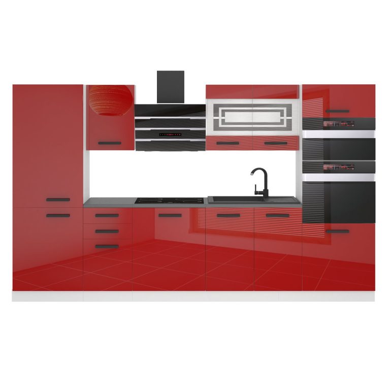 Meubles de cuisine Premium Version Complète 300 cm brillance rouge sans plan de travail Fabricant INF MILA/0/WT/R/0/B1