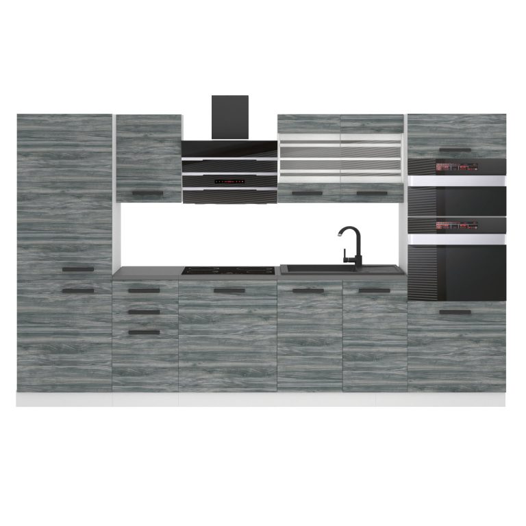 Meubles de cuisine Premium Version Complète 300 cm gris graphite anthracite avec plan de travail Fabricant TOR MILA/0/WT/GW/B/B1
