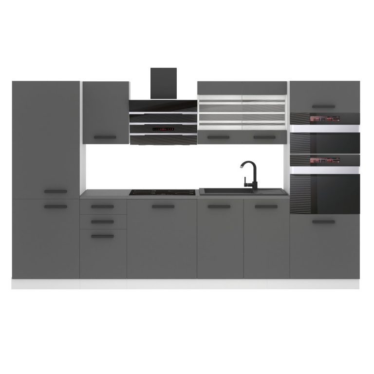 Meubles de cuisine Premium Version Complète 300 cm gris graphite anthracite avec plan de travail Fabricant TOR MILA/0/WT/SR/B/B1
