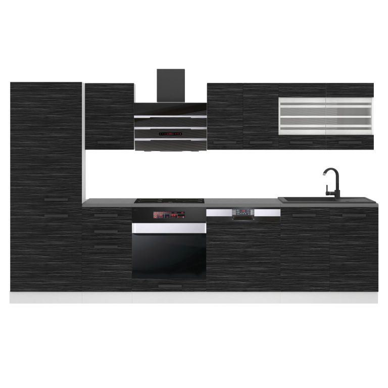 Meubles de cuisine Premium Version Complète 300 cm noir ébène sombre avec plan de travail Fabricant TOR CINDY/0/WT/HK/B/B1
