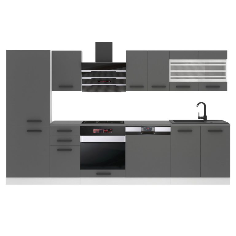 Meubles de cuisine Premium Version Complète 300 cm gris graphite anthracite avec plan de travail Fabricant TOR CINDY/0/WT/SR/B/B1
