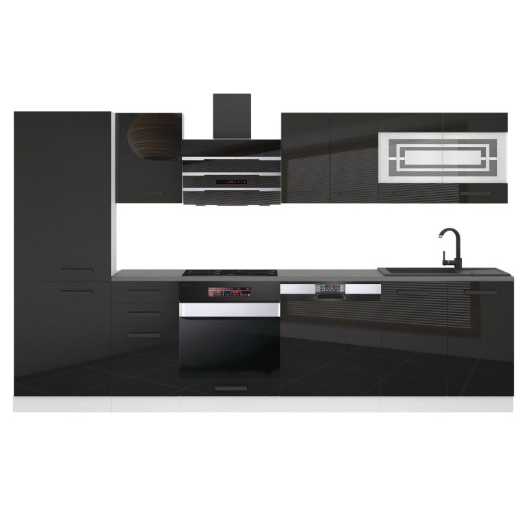 Meubles de cuisine Premium Version Complète 300 cm brillance noir avec plan de travail Fabricant  INF CINDY/0/WT/B/B/B1