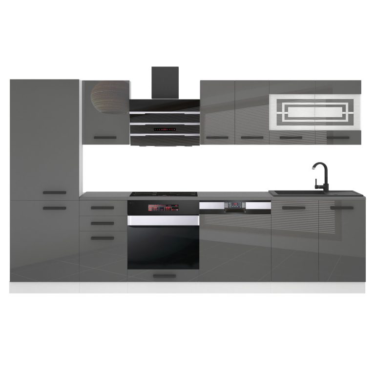 Meubles de cuisine Premium Version Complète 300 cm brillance gris avec plan de travail Fabricant INF CINDY/0/WT/S/B/B1