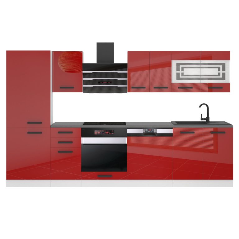 Meubles de cuisine Premium Version Complète 300 cm brillance rouge avec plan de travail Fabricant INF CINDY/0/WT/R/B/B1