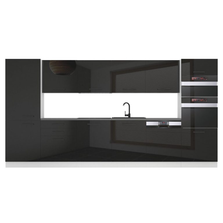 Meubles de cuisine Premium Version Complète 360 cm brillance noir sans plan de travail Fabricant  INF NAOMI/0/WT/B/0/B1
