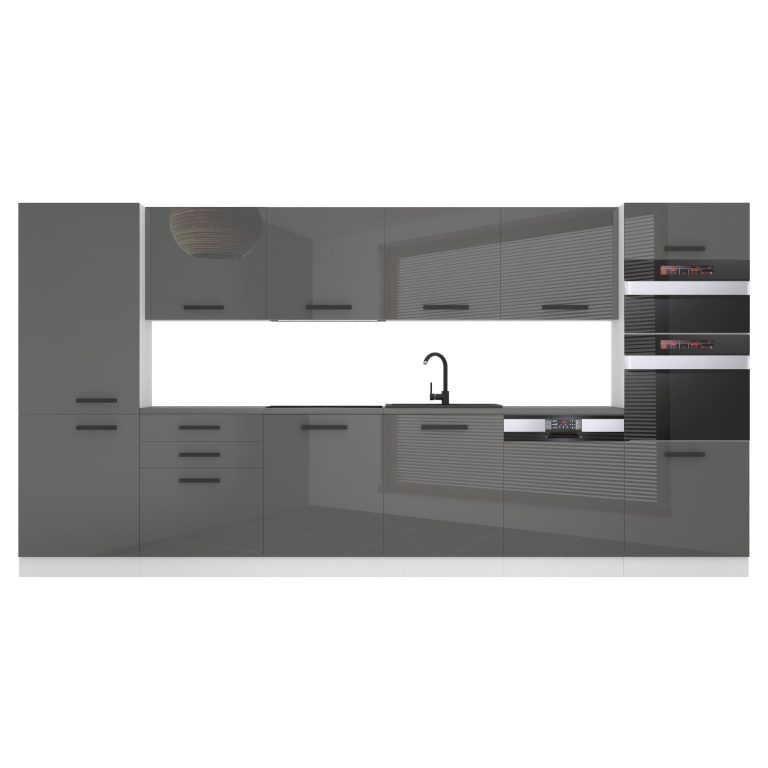 Meubles de cuisine Premium Version Complète 360 cm brillance gris sans plan de travail Fabricant INF NAOMI/0/WT/S/0/B1