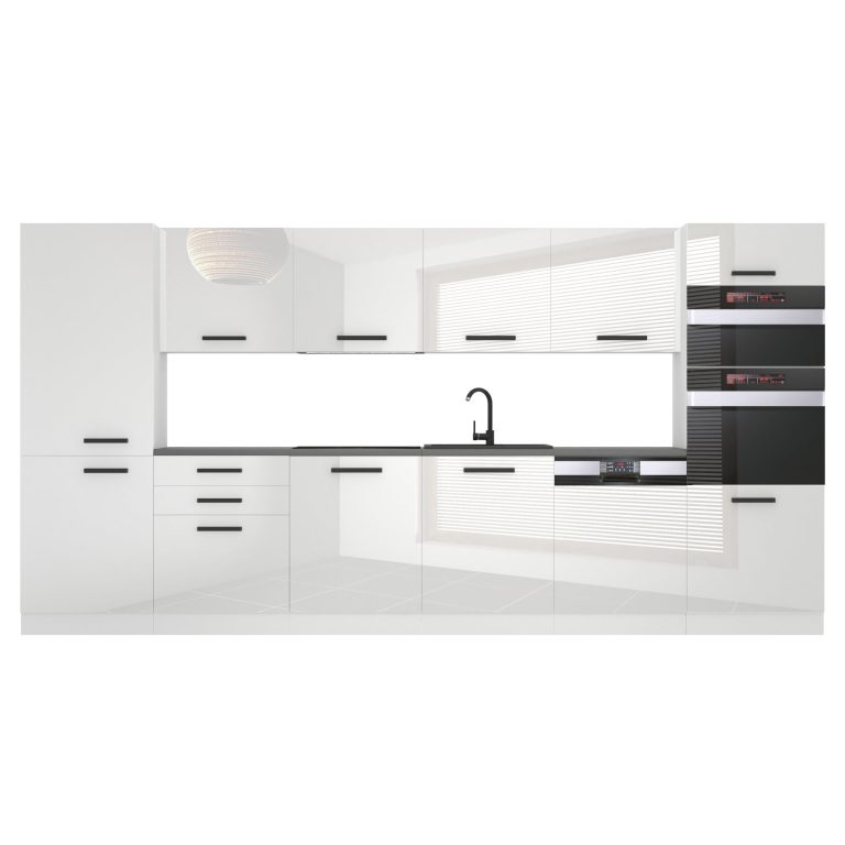 Meubles de cuisine Premium Version Complète 360 cm brillance blanc avec plan de travail Fabricant INF NAOMI/0/WT/W/B/B1
