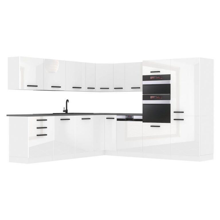 Meubles de cuisine Premium Version Complète 540 cm brillance blanc avec plan de travail Fabricant INF JANE/0/WT/W/B/B1