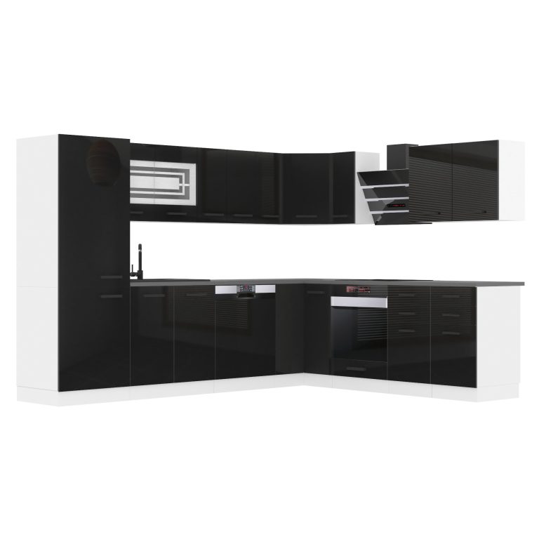 Meubles de cuisine Premium Version Complète 520 cm brillance noir avec plan de travail Fabricant INF JULIE/0/WT/B/B/B1