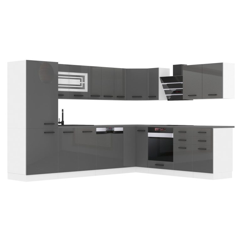 Meubles de cuisine Premium Version Complète 520 cm brillance gris avec plan de travail Fabricant NF JULIE/0/WT/S/B/B1