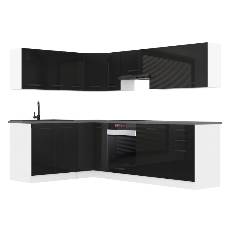 Meubles de cuisine Premium Version Complète 420 cm brillance noir sans plan de travail Fabricant INF JANET/0/WT/B/0/B1