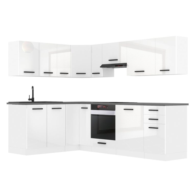 Meubles de cuisine Premium Version Complète 420 cm brillance noir avec plan de travail Fabricant INF JANET/0/WT/W/B/B1