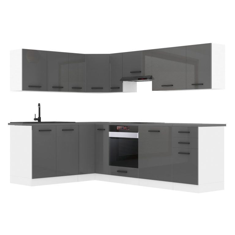 Meubles de cuisine Premium Version Complète 420 cm brillance gris avec plan de travail Fabricant INF JANET/0/WT/S/B/B1