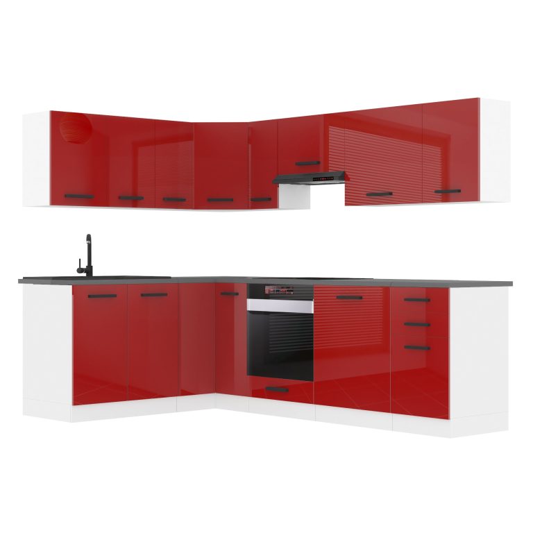 Meubles de cuisine Premium Version Complète 420 cm rouge brillant avec plan de travail Fabricant INF JANET/0/WT/R/B/B1
