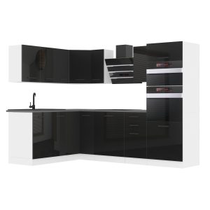 Meubles de cuisine Premium Version Complete 420 cm brillance noir sans plan de travail Fabricant INF MELANIE/0/WT/B/0/B1