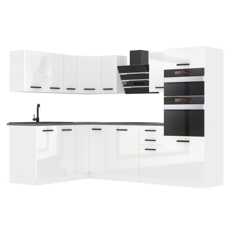 Meubles de cuisine Premium Version Complète 420 cm brillance blanc avec plan de travail Fabricant  INF MELANIE/0/WT/W/B/B1