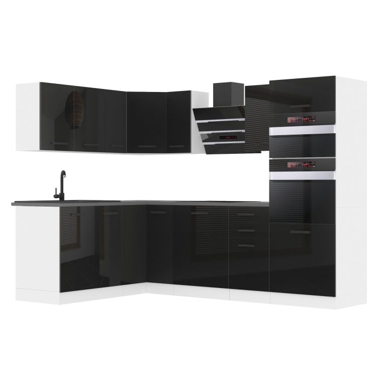 Meubles de cuisine Premium Version Complète 420 cm brillance noir avec plan de travail Fabricant INF MELANIE/0/WT/B/B/B1
