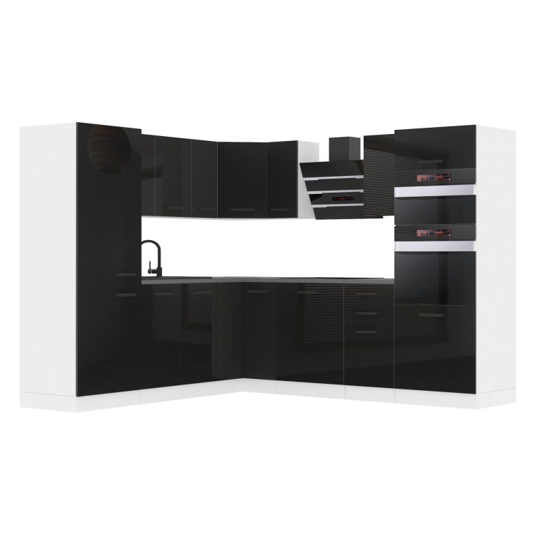 Meubles de cuisine Premium Version Complète 480 cm brillance noir sans plan de travail Fabricant INF STACY/0/WT/B/0/B1
