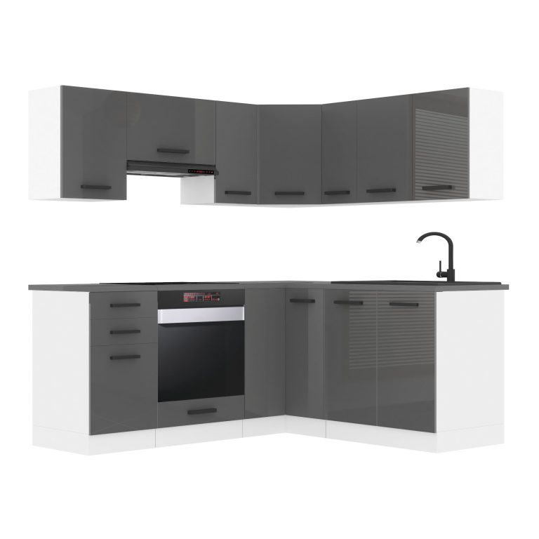 Meubles de cuisine Premium Version Complète 380 cm brillance gris sans plan de travail Fabricant INF SARAH/1/WT/S/0/B1