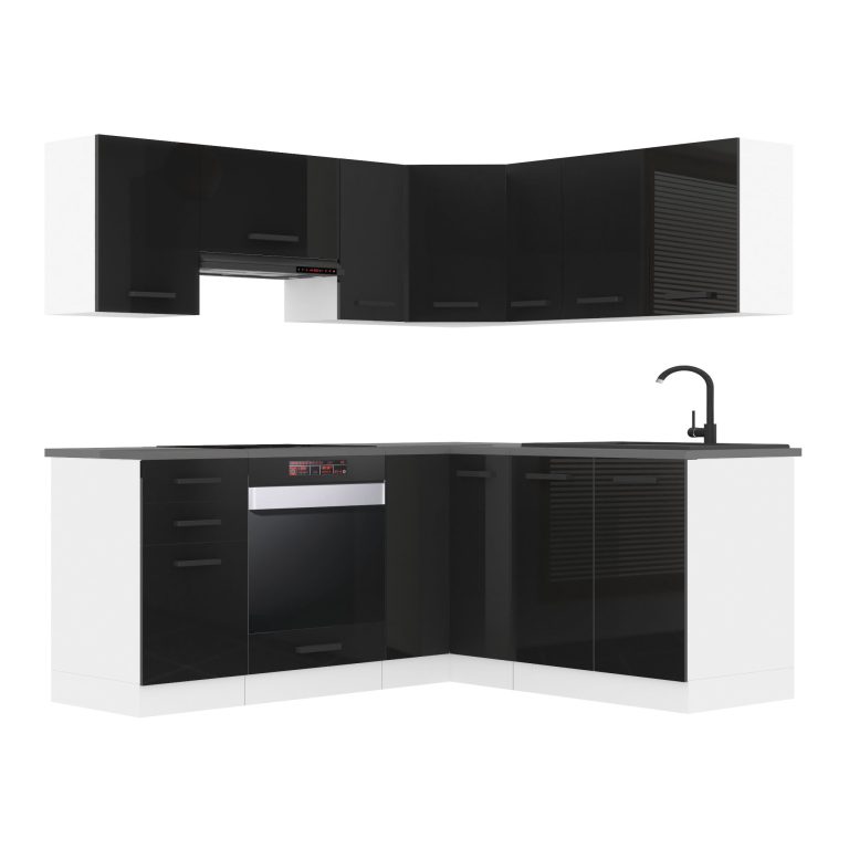 Meubles de cuisine Premium Version Complète 380 cm brillance noir avec plan de travail Fabricant INF SARAH/1/WT/B/B/B1
