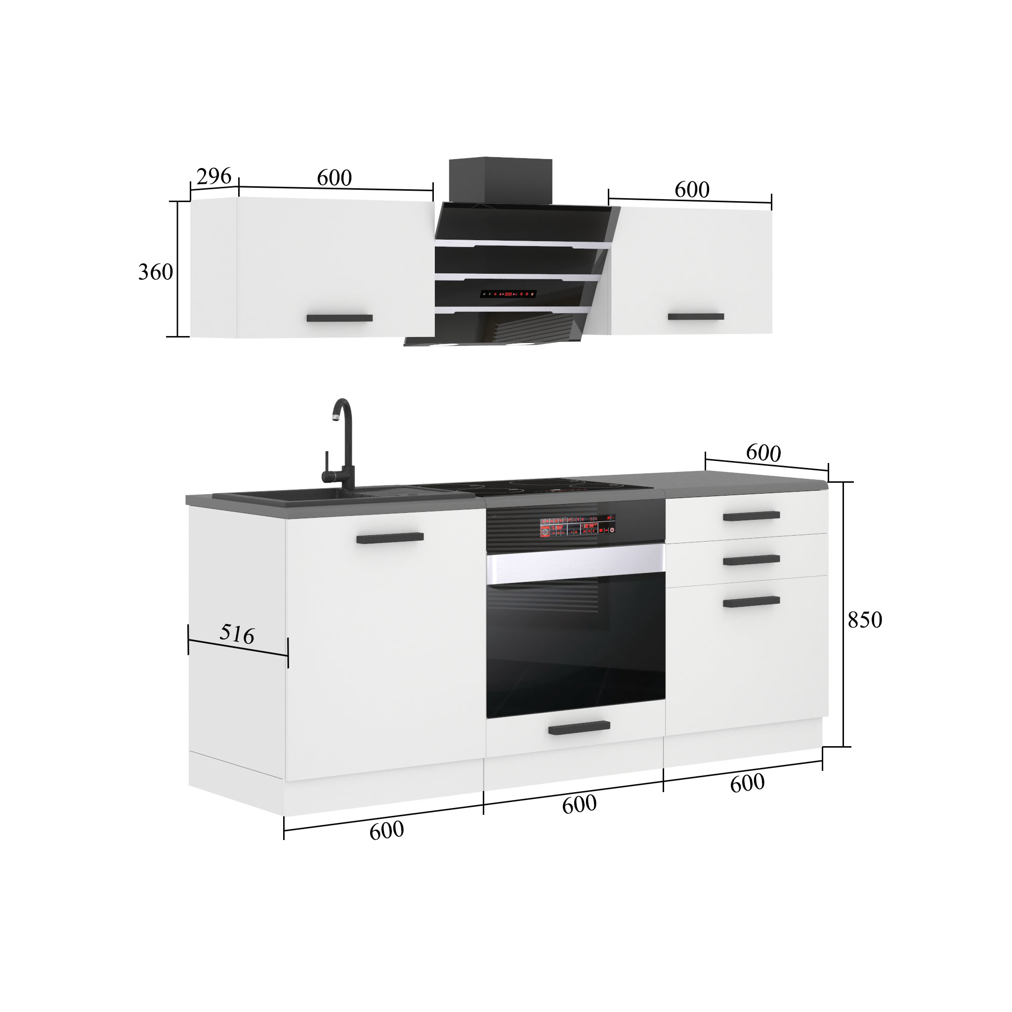 Meubles de cuisine Premium Version Complète 180 cm noir brillant avec plan de travail Fabricant INF SOPHIA/0/WT/B/B/B1