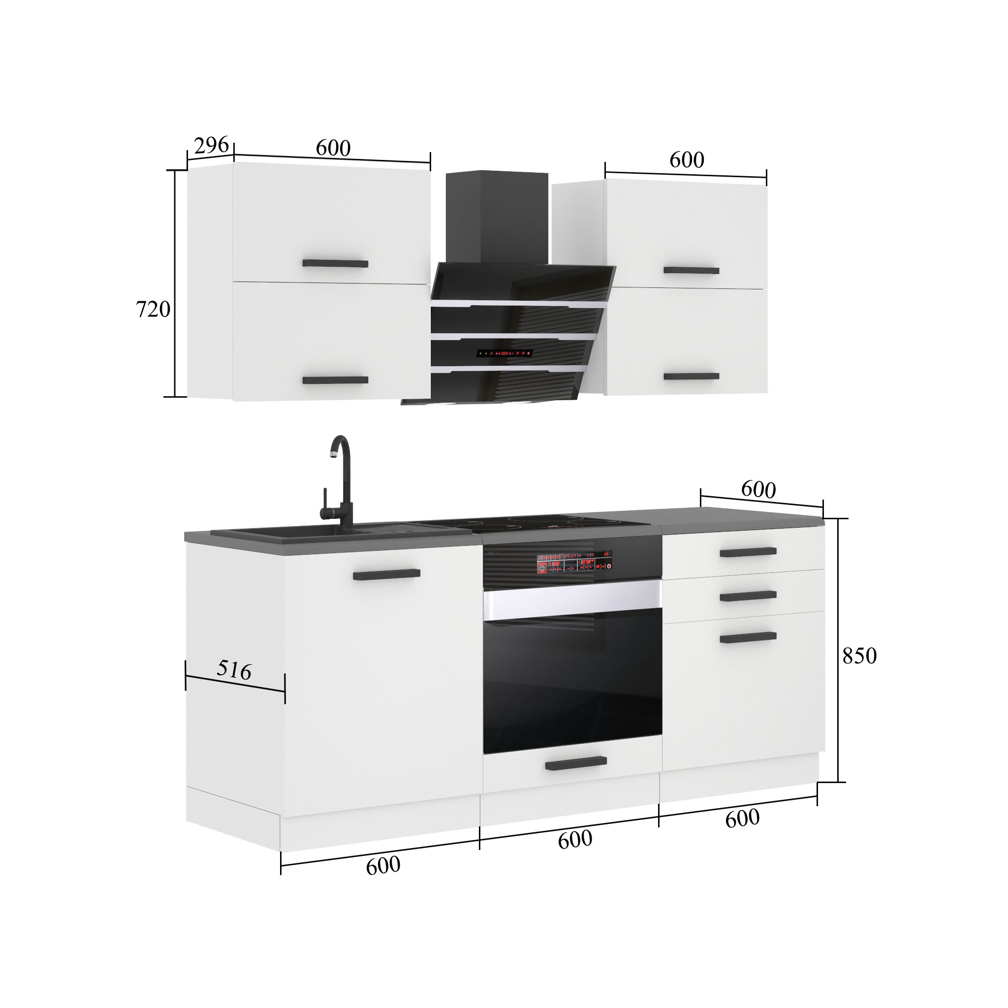 Meubles de cuisine Premium Version Complète 180 cm gris graphite anthracite sans plan de travail Fabricant TOR EMILY/0/WT/GW/0/B1
