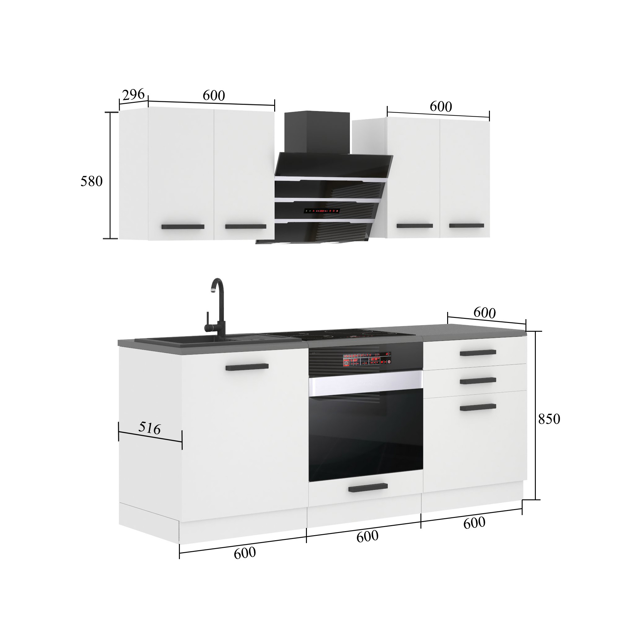 Meubles de cuisine Premium Version Complète 180 cm brillance noir avec plan de travail Fabricant INF MARY/0/WT/B/B/B1