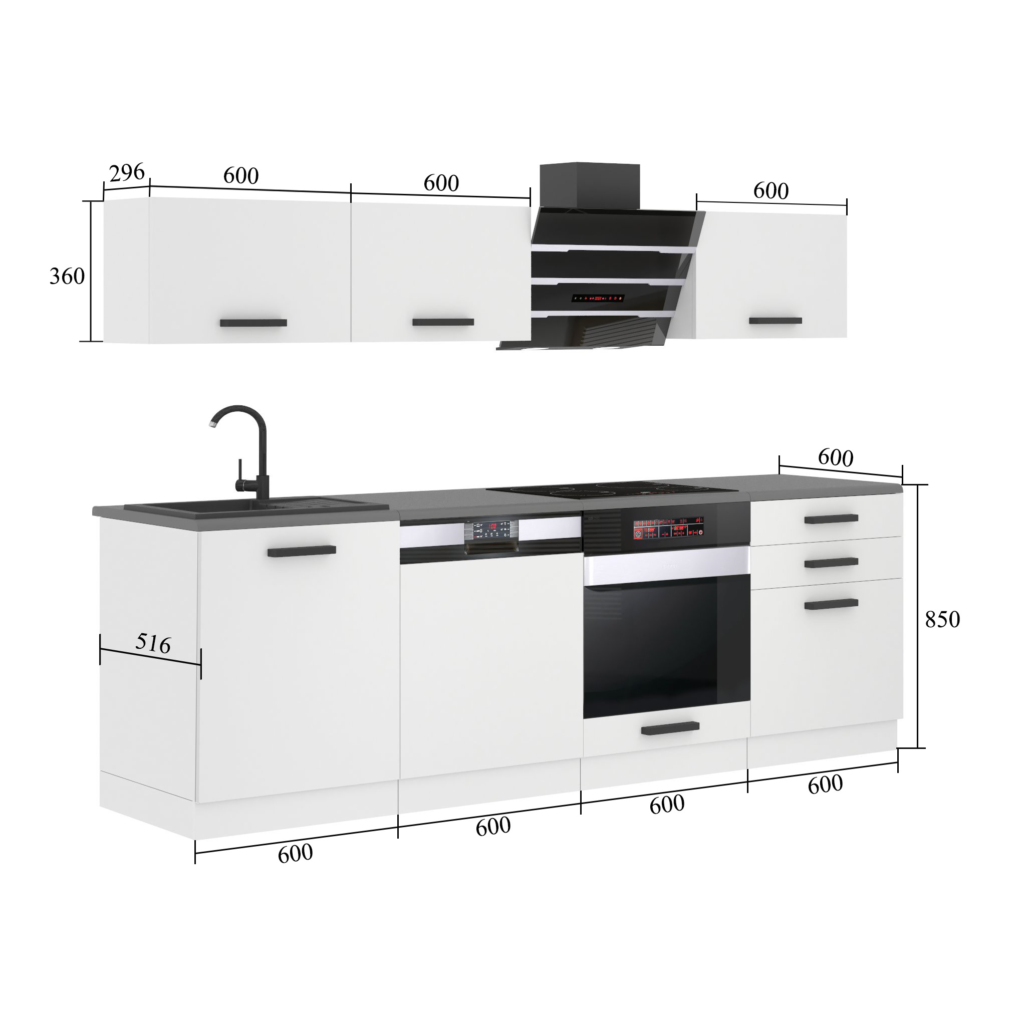 Meubles de cuisine Premium Version Complète 240 cm blanc mat sans plan de travail Fabricant TOR LINDA/0/WT/WT/0/B1