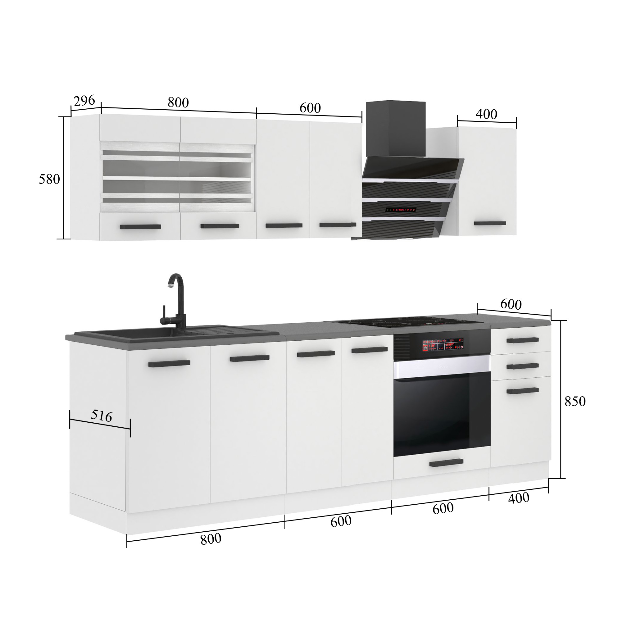 Meubles de cuisine Premium Version Complète 240 cm brillance rouge avec plan de travail Fabricant INF MARGARET/0/WT/R/B/B1