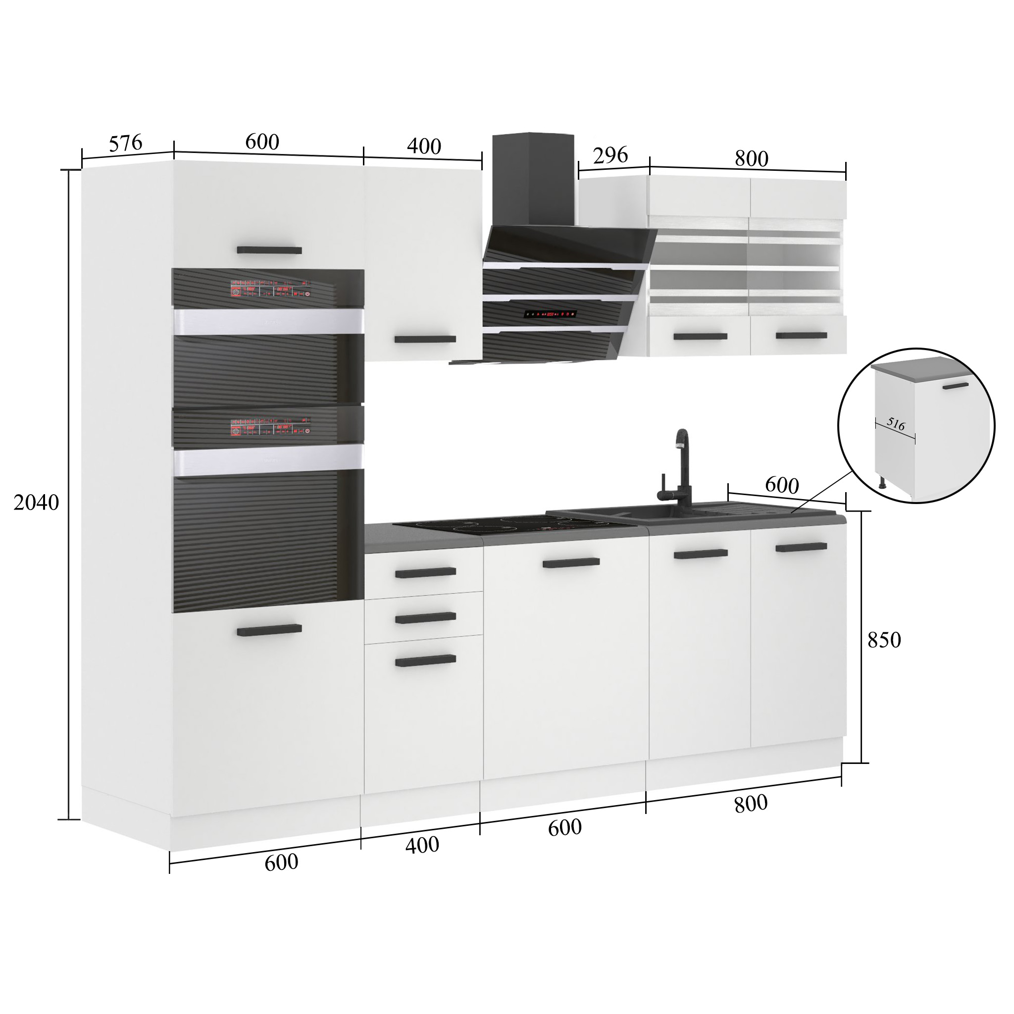 Meubles de cuisine Premium Version Complète 240 cm brillance gris sans plan de travail Fabricant  INF TRACY/0/WT/S/0/B1
