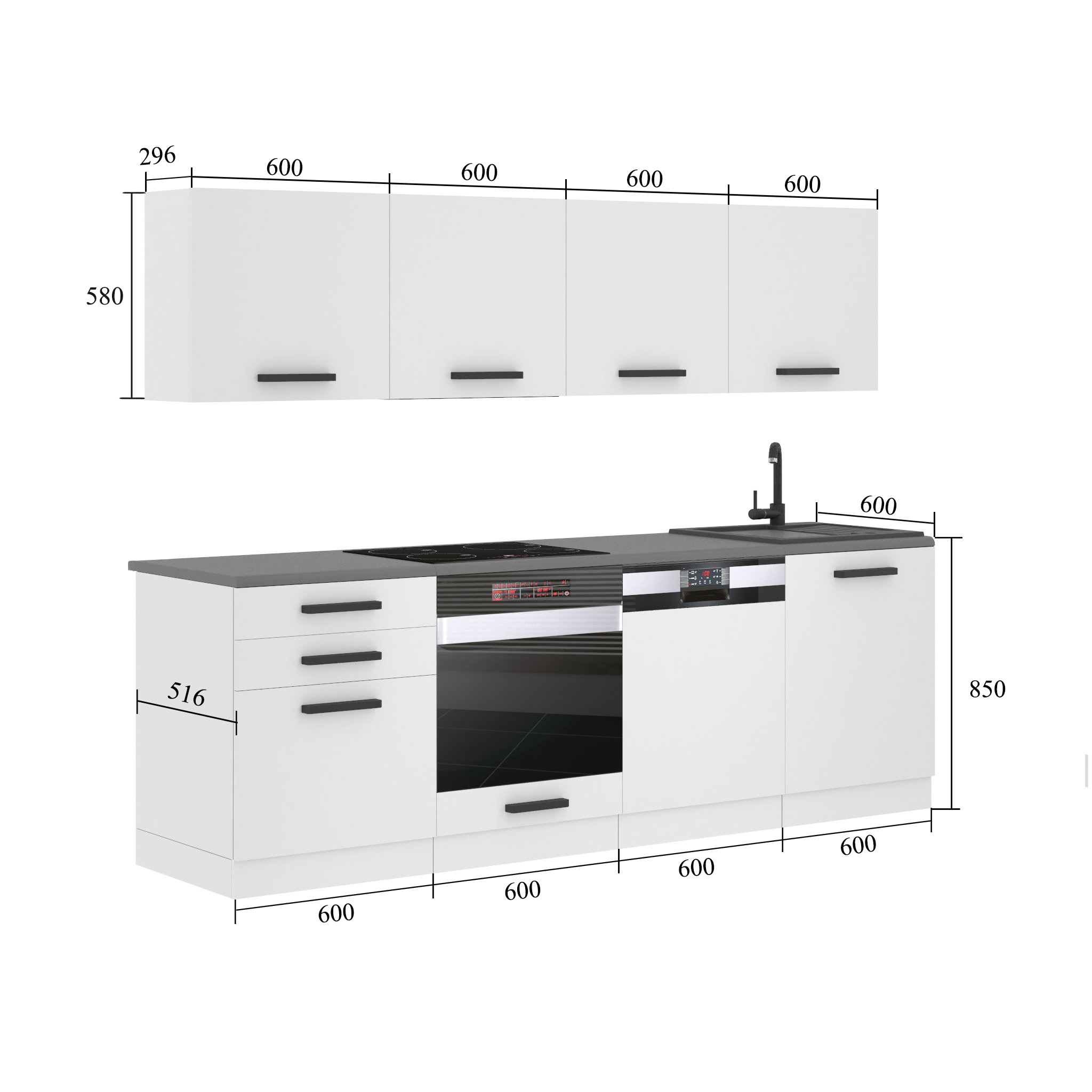 Meubles de cuisine Premium Version Complète 240 cm gris graphite anthracite avec plan de travail Fabricant TOR ALICE/0/WT/GW/B/B1
