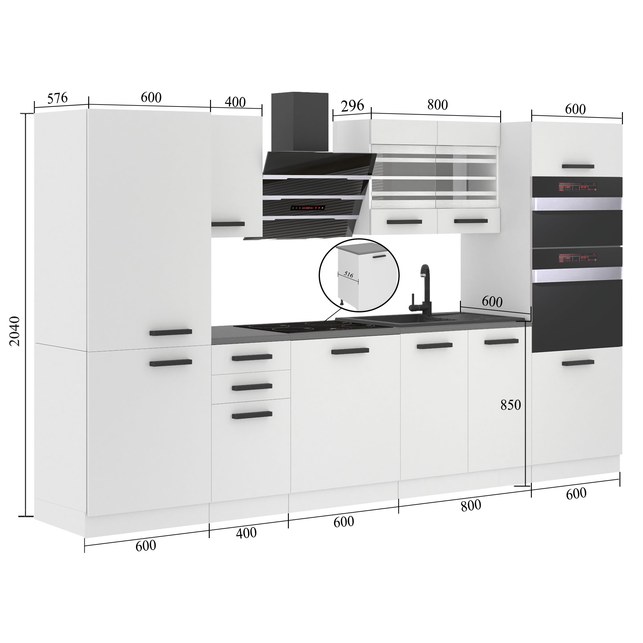 Meubles de cuisine Premium Version Complète 300 cm brillance gris avec plan de travail Fabricant INF MILA/0/WT/S/B/B1