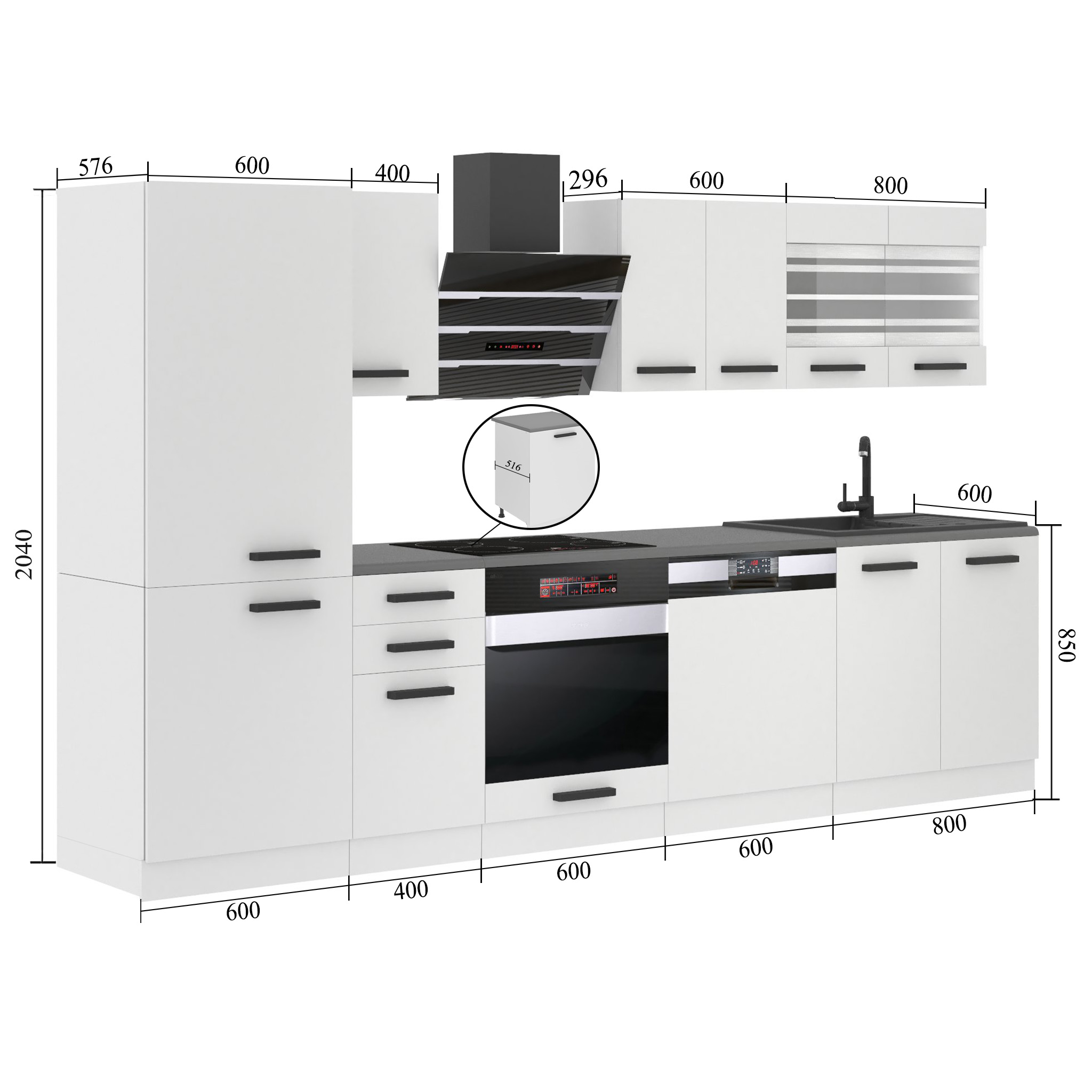 Meubles de cuisine Premium Version Complète 300 cm noir ébène sombre avec plan de travail Fabricant TOR CINDY/0/WT/HK/B/B1
