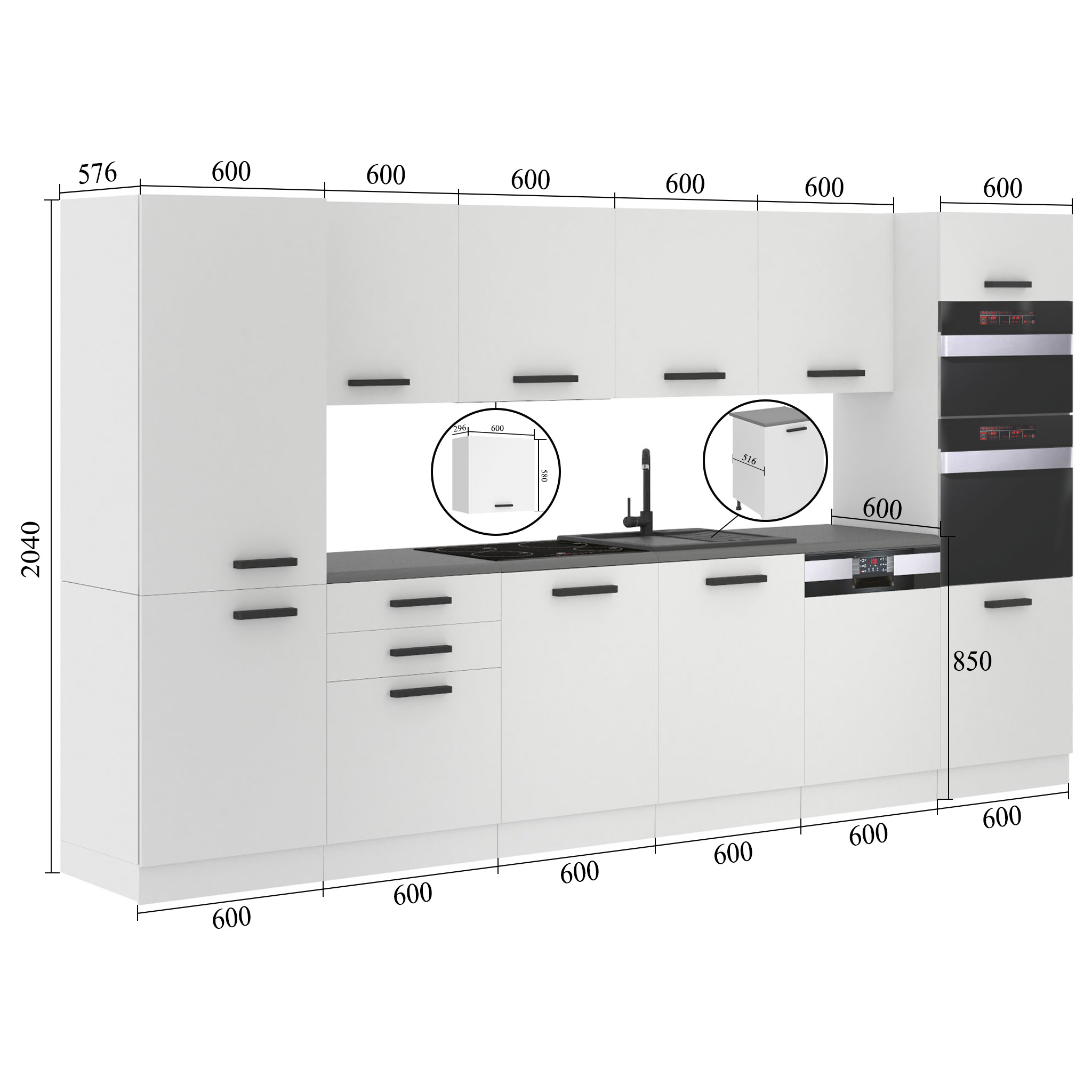 Meubles de cuisine Premium Version Complète 360 gris graphite anthracite sans plan de travail Fabricant TOR NAOMI/0/WT/GW/0/B1