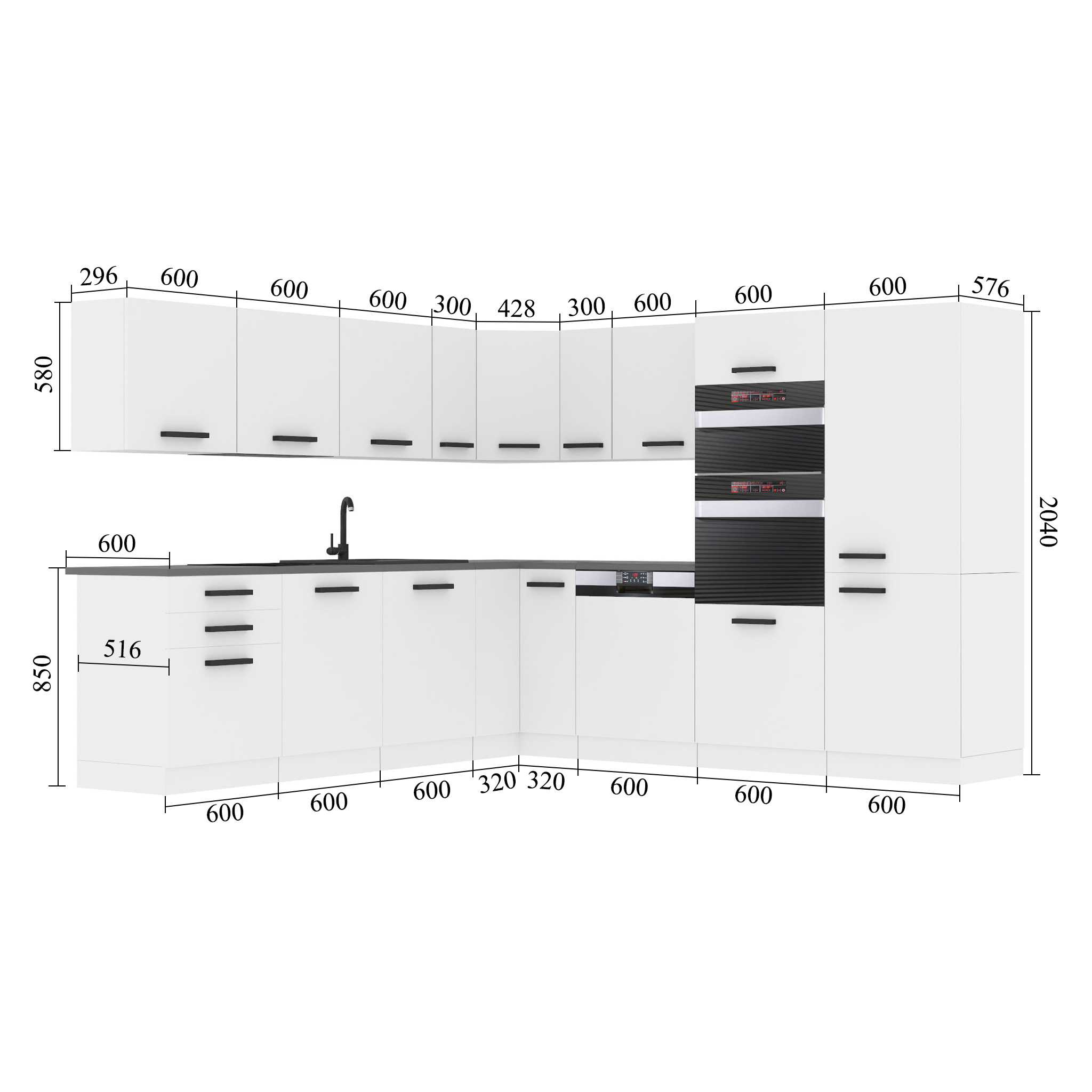 Meubles de cuisine Premium Version Complète 540 cm noir ébène sombre avec plan de travail Fabricant TOR JANE/0/WT/HK/B/B1
