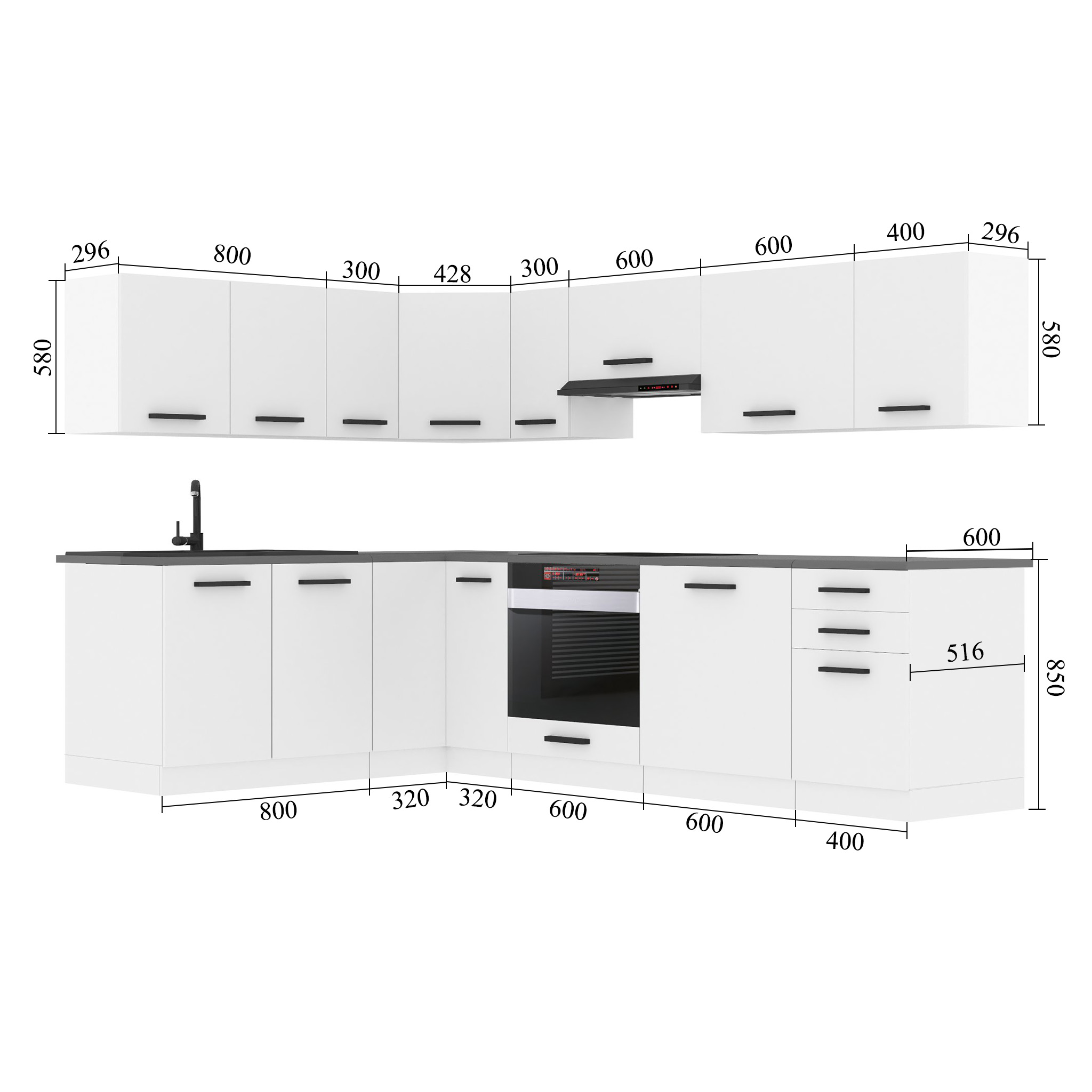 Meubles de cuisine Premium Version Complète 420 cm gris graphite anthracite avec plan de travail Fabricant TOR JANET/0/WT/SR/B/B1
