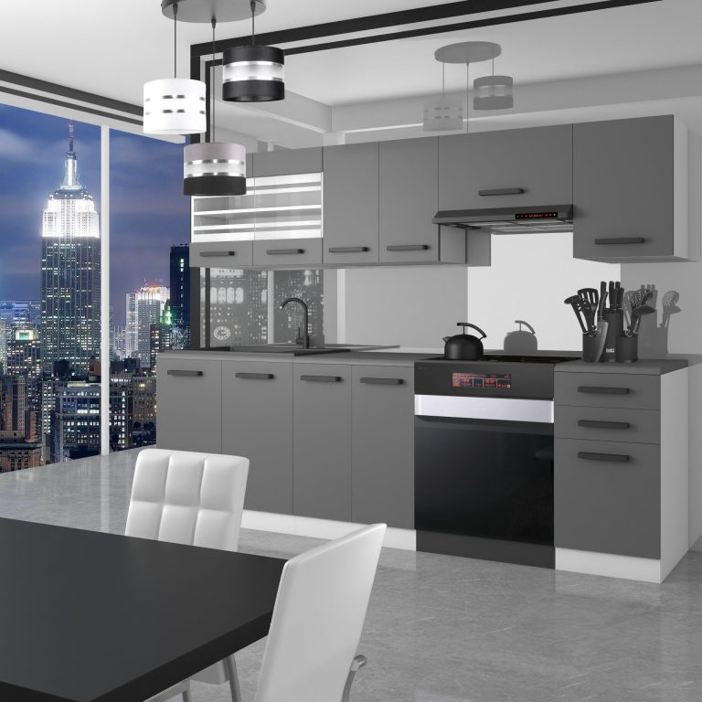 Meubles de cuisine Premium Version Complète 240 cm gris graphite anthracite avec plan de travail Fabricant TOR LILY/0/WT/SR/B/B1
