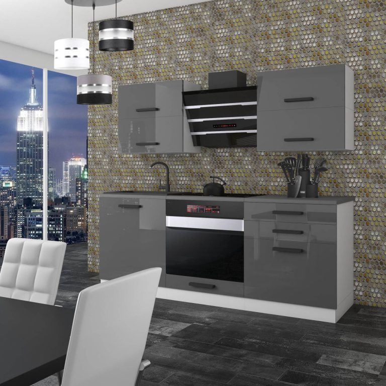 Meubles de cuisine Premium Version Complète 180 cm gris brillant sans plan de travail Fabricant INF EMILY/0/WT/S/0/B1