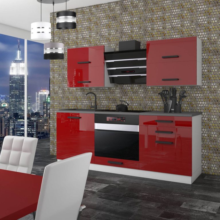 Meubles de cuisine Premium Version Complète 180 cm rouge brillant avec plan de travail Fabricant INF EMILY/0/WT/R/B/B1