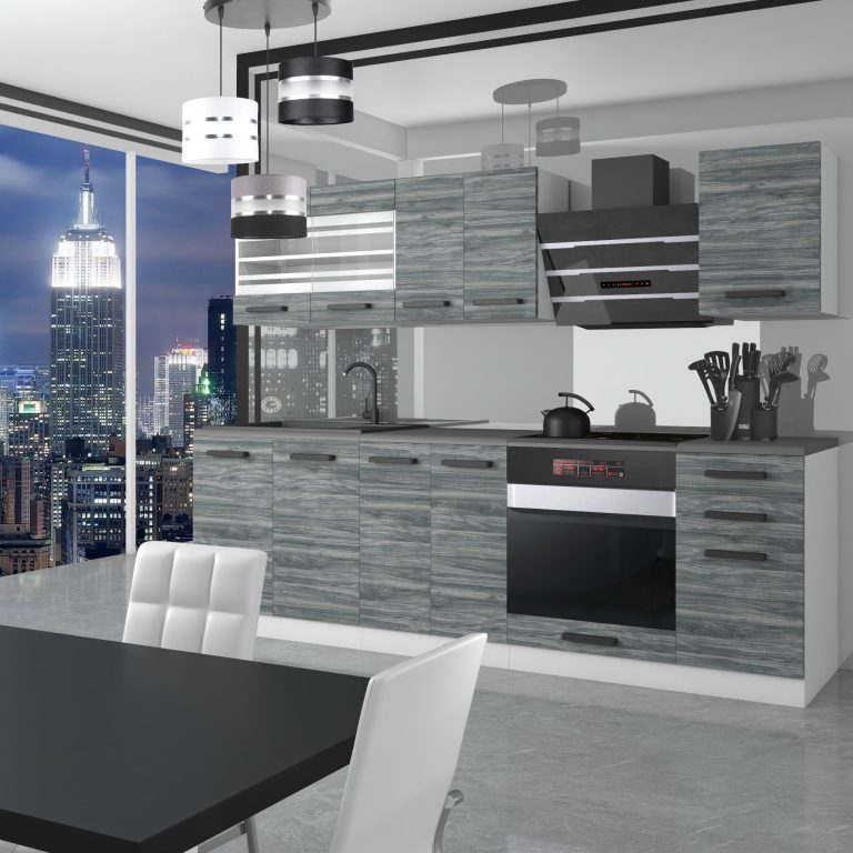 Meubles de cuisine Premium Version Complète 240 cm gris graphite anthracite avec plan de travail Fabricant  TOR MARGARET/0/WT/GW/B/B1
