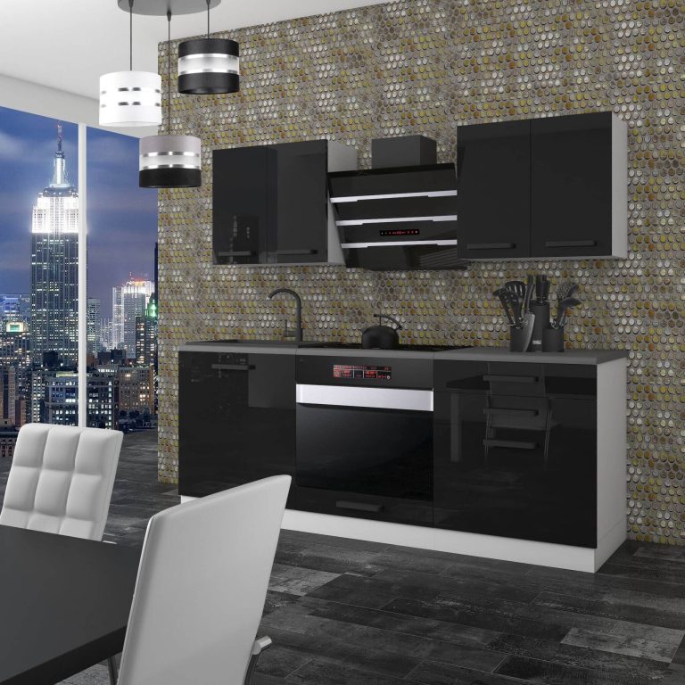 Meubles de cuisine Premium Version Complète 180 cm brillance noir sans plan de travail Fabricant INF MARY/0/WT/B/0/B1
